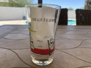 Vaso de jugo Anthropologie Molly Hatch camping canoa exploradores "Hola amigo" - Imagen 1 de 5