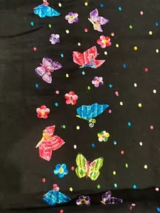 Multicolor Polka dot and butterfly embroidered linen fabric - Picture 1 of 4