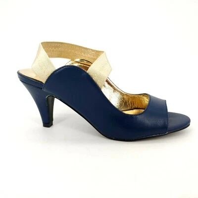 Sandalia Amanda D'Laurie Mujer Tacón Alto Azul Marino Correa Elástica 8M NUEVA Foto 1 de 4