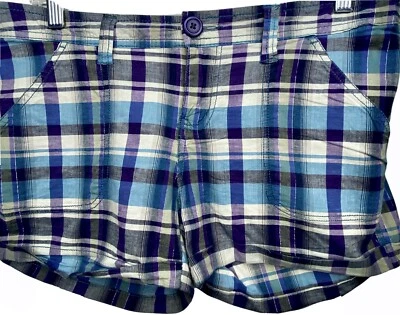 OTB One Tuff Babe Juniors 9 Pantalones Cortos a Cuadros Bolsillos Gris Azul Púrpura "Suave-Elástico" Foto 1 de 4