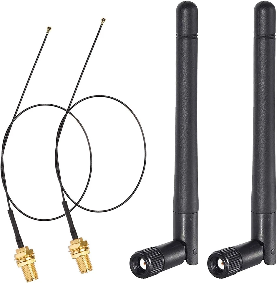 2x WiFi Antenna 2.4GHz 5GHz MIMO RP-SMA 30cm Ngff MHF4 Cable for M.2 NGFF Intel - Image 1 of 4