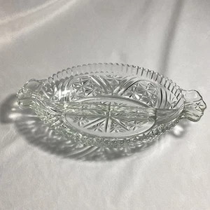 Vintage Etched Cut Glass Candy Nut Relish Dish With Divider - Picture 1 of 9