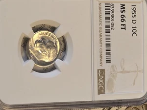 1955 D 10C NGC MS66FT Roosevelt full torch Dime NGC 1955-D MS 66 ft FullTorch - Picture 1 of 8