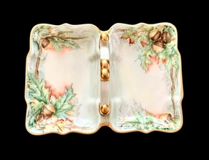 Plato de caramelo/tuerca floral dividido Limoges pintado a mano vintage con mango excelente - Imagen 1 de 6