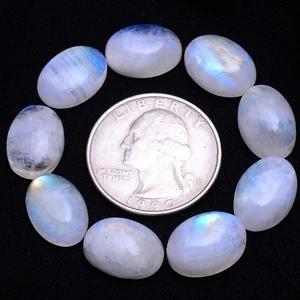 9 Stck. Natürlicher Regenbogen Mondstein 14mmx10mm Oval Cabochon Unbehandelt Edelsteine Posten - Bild 1 von 10
