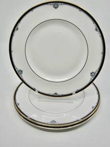 3 pcs Royal Doulton Princeton Salad Plates Blue Black Gold Trim 8" H5098 England - Picture 1 of 6