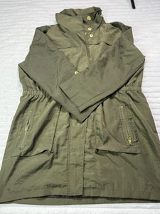 Jones New York Olive Raincoat Jacket Pack Away Hood Midweight SZ 1X - Picture 1 of 14