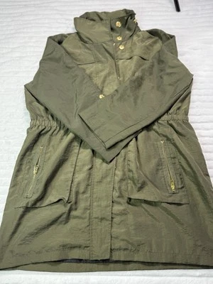 Jones New York Olive Raincoat Jacket Pack Away Hood Midweight SZ 1X - Image 1 of 4