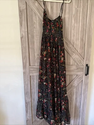 Anthropologie Payal Jain Black/Red Floral Pleated Maxi Dress XL - Image 1 of 4
