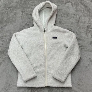Patagonia Sweater Girls Large White Los Gatos Full Zip Fleece Hooded Sherpa - Picture 1 of 10