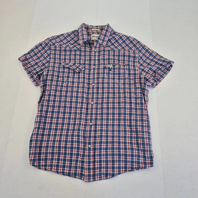 Camisa WRANGLER Pequeña Roja Azul Para Hombre Perla Snap Check Algodón Casual - Imagen 1 de 4