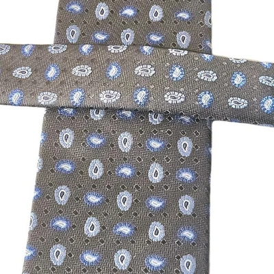 David Donahue 领带 100% 真丝 PAISLEY 手工编织 意大利 蓝色 灰色 二手状况完好 — 第 1/4 张图片