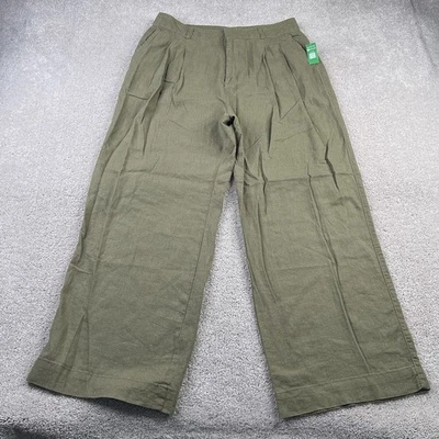 Calça Gap Feminina 12 Mescla de Linho Verde Perna Larga Cintura Alta NOVA COM ETIQUETAS - Imagem 1 de 4