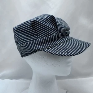 Cappello berretto conduttore VINTAGE taglia media blu righe treno ingegnere ferrovia USA - Foto 1 di 7