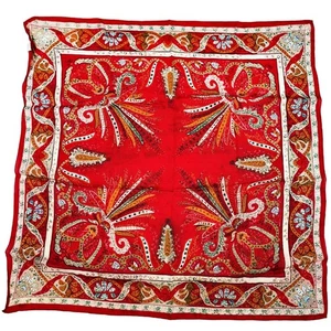 Sciarpa seta vintage Bill Blass Baar barba rosso vivo 25" ananas indiano Giappone - Foto 1 di 2