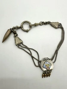 CADENA RELOJ ANTIGUA / CHATELAINE AÑO 1900 MEDALLÓN ESMALTE CON VALQUIRIA, ESTILO JUVENIL - Imagen 1 de 7