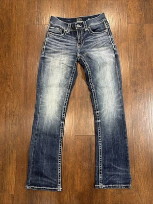 扣黑色牛仔裤女式 27 X 30 蓝色厚针低弹力靴剪裁 3 适合 — 第 1/4 张图片