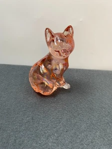Art Glass Iridescent Pink Cat Figurine Vintage - Picture 1 of 10