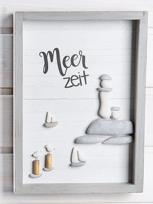 Gilde Steinbild Spruch Meer Zeit handmade 3D Holzrahmen 51826 - Bild 1 von 2