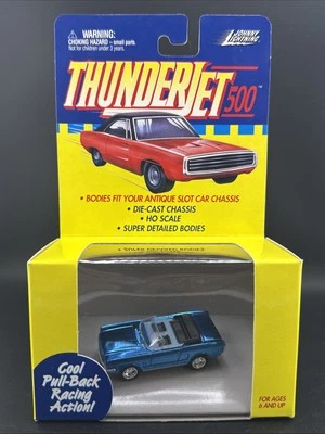 1999 Johnny lightning BLUE 1965 FORD MUSTANG Thunderjets 500 Pull Back SNAP BODY - Image 1 of 3