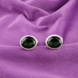 925 Sterling Silver Natural Green Tourmaline Groomsmens Gift Christmas Cufflinks - Picture 1 of 6