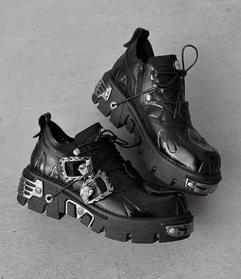 Men's Boots new NEW ROCK BOOTS Black Leather Platform Biker Shoes