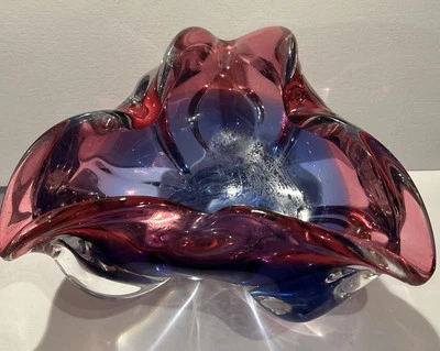 Vintage Czech Chribska Glass Bowl Josef Hospodka Pink Blue Purple 240/5/20 - Image 1 of 4