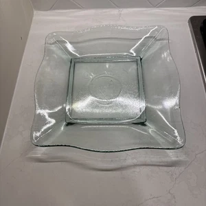 Green Glass Wavy Edge Square Plate 12.75” - Picture 1 of 10