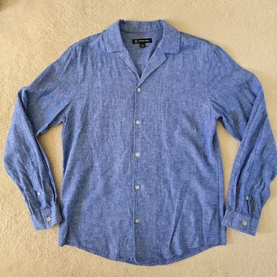 Camisa Azul Ajuste Regular Texturizado Lino Cuello Campamento Pequeña INC International Nueva Sin Etiquetas Foto 1 de 4