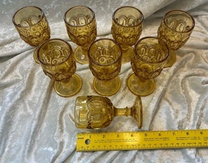 SET OF 8 Rare Vintage L. E. Smith Moon And Stars Wine Glass Goblets Amber 4.5in - Picture 1 of 8