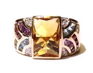 Anello oro giallo 14 kt topazio citrino peridoto granato 0,04 ct diamante gemma 9,1 g - Foto 1 di 11