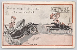 Postcard Opportunities to the Man with a Ford Model T Cartoon by Cobb Shinn - Picture 1 of 3