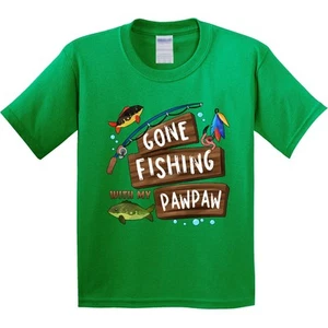 Inktastic Gone Fishing With My Pawpaw Youth T-Shirt Kids Fish Grandpa Grandchild - Picture 1 of 5