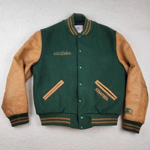 Giacca Letterman Vintage STARTER Pelle Verde Marrone "Getting Even With Dad" MED - Foto 1 di 18