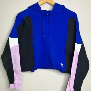 Adidas Trefoil Colorblock Cropped Hoodie Athletic Retro Streetwear - Picture 1 of 4