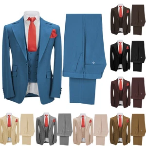 2024 Men's Formal Wedding Suits Single Breasted Slim Fit Office Jacket Pant Vest - Picture 1 of 25