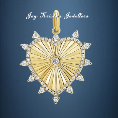 Pingente de berloque de coração canelado de ouro maciço 10K, pingente delicado feito à mão com fatia de diamante - Imagem 1 de 4