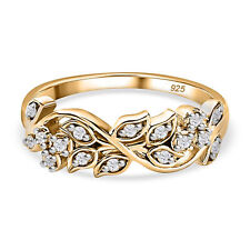 TJC Diamond Band Ring for Women in Yellow Gold Over Silver