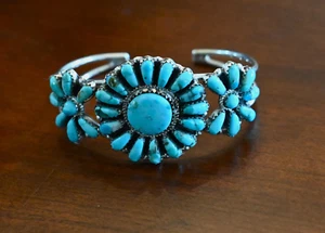 New Navajo Cuff by D Benally Sterling & Sleeping Beauty Turquoise 24 grams 6.75" - Picture 1 of 8