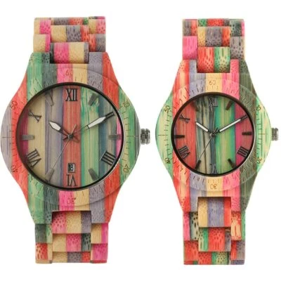 Reloj Pulsera Colorido Bambú Madera Amante Cuarzo Madera Completa Madera Natural Foto 1 de 4