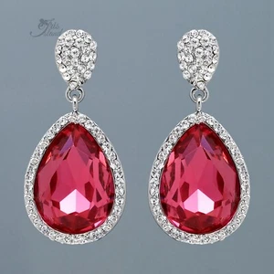 Pendientes Colgantes Cristal Fucsia Rosa Mujer Boda Lágrima Dama de honor Plata 03 - Imagen 1 de 5