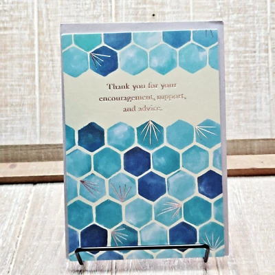 Tarjeta de agradecimiento American Greetings azul plata consejos de soporte geométrico Foto 1 de 4