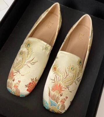 Fashion Women's Square Toe Slip On Flats embroidery Soft bottom Loafers Shoes	 - Image 1 of 4