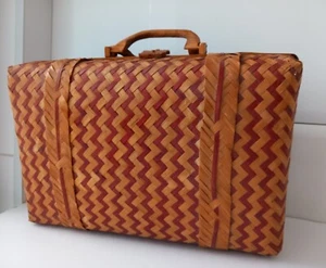 Vintage Rockabilly Woven Bamboo Bag Basket 1960s 1970s - Picture 1 of 12