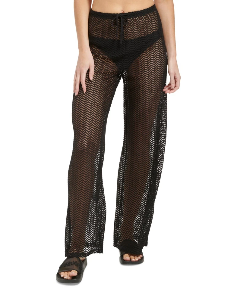 Pantalones de playa para mujer Calvin Klein negros de pierna ancha talla S $50 8B615 nuevos con etiquetas Foto 1 de 1
