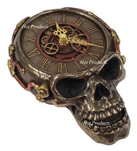 8" Steampunk Skull Statue Gear Wall Clock Statue Sculpture - Picture 1 of 5