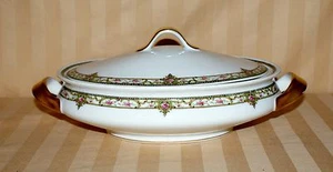 Antique Limoges French China Serving Bowl & Lid Pink Floral & Gold (1) - Picture 1 of 5