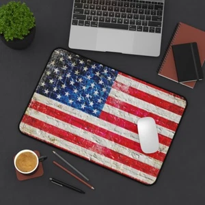 Amerikanische Flagge Schreibtischmatte - Distressed amerikanische Flagge auf Ziegel Wanddruck - Bild 1 von 16
