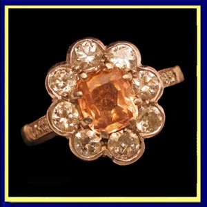 Antique Ring Padparadscha Sapphire Diamonds Engagement ring Platinum Certif(7532 - Picture 1 of 14