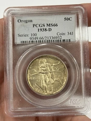 1938D 50C Oregon Trail Half Dollar PCGS MS66 GEM UNC US Silver Commem Coin #2309 - Image 1 of 4